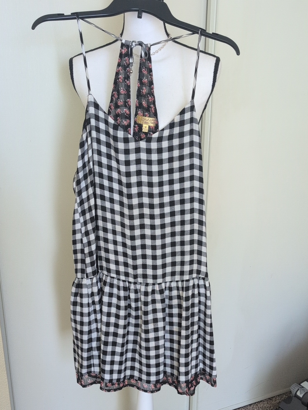 Vera Wang Black & White Gingham Spaghetti-Strap Dress